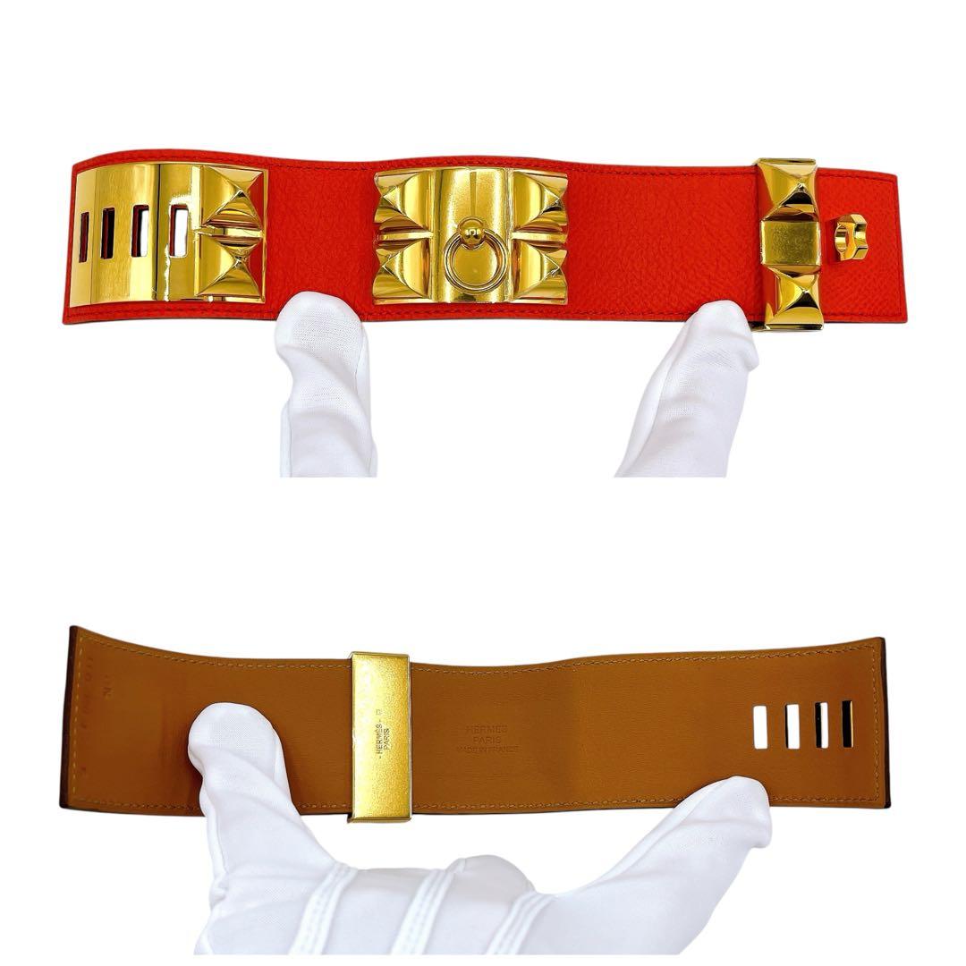 美品 エルメス コリエドシアン ブレスレット 赤 レッド ゴールド レディース