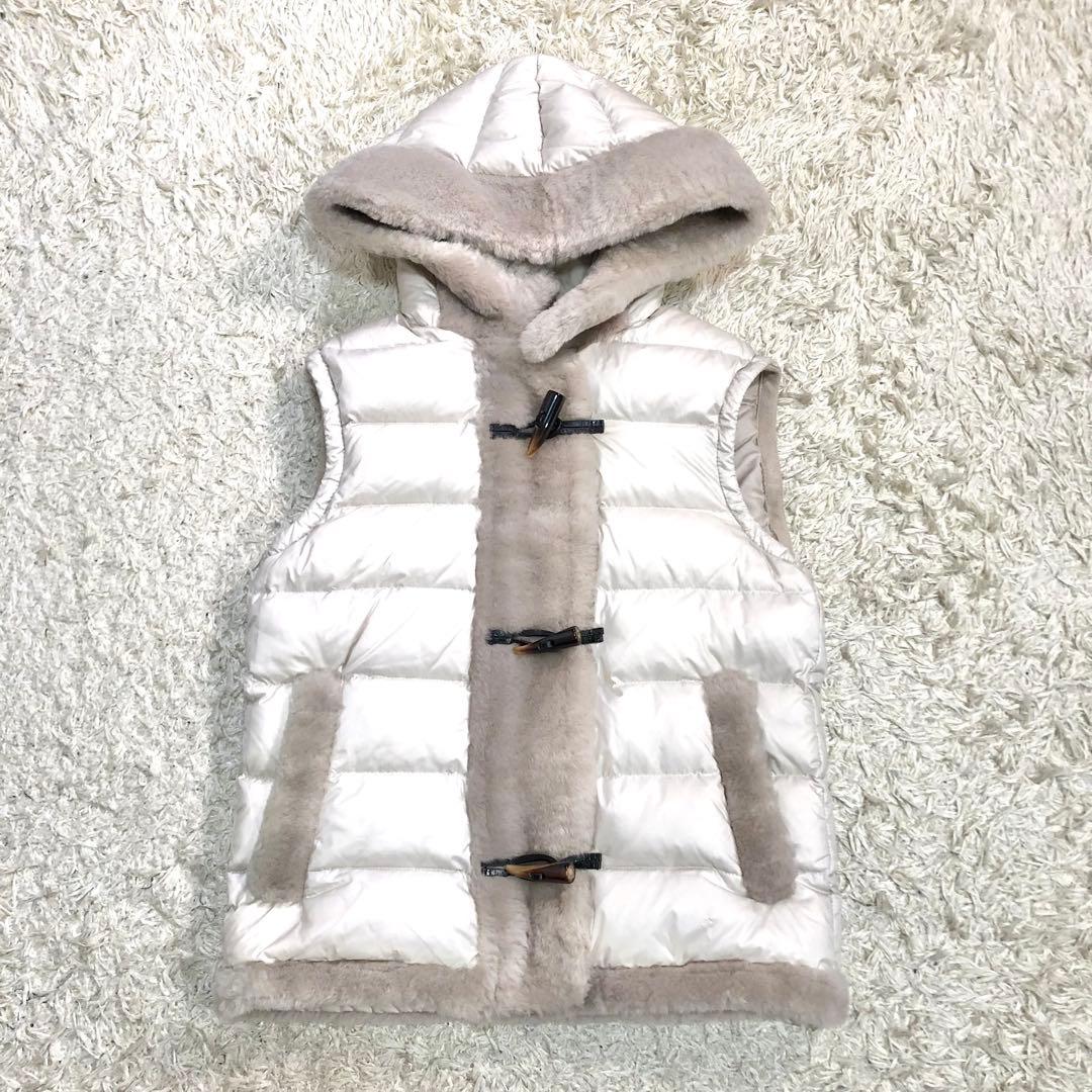 美品✨エンメティ ダウンベスト ムートン ボア トグルボタン アイボリー L相当