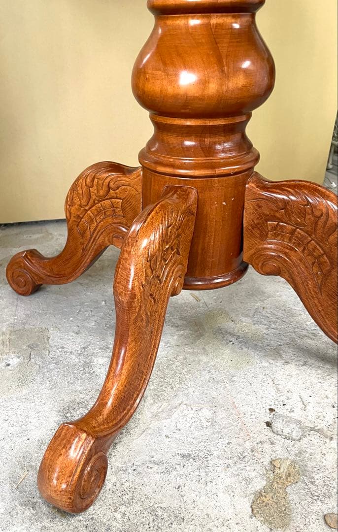 丸テーブル ダイニングテーブル アンティーク 彫刻 猫脚 イタリー 象嵌