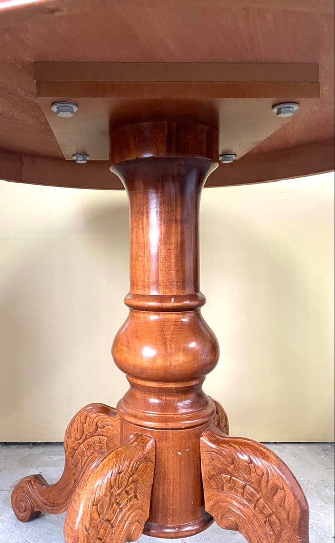 丸テーブル ダイニングテーブル アンティーク 彫刻 猫脚 イタリー 象嵌