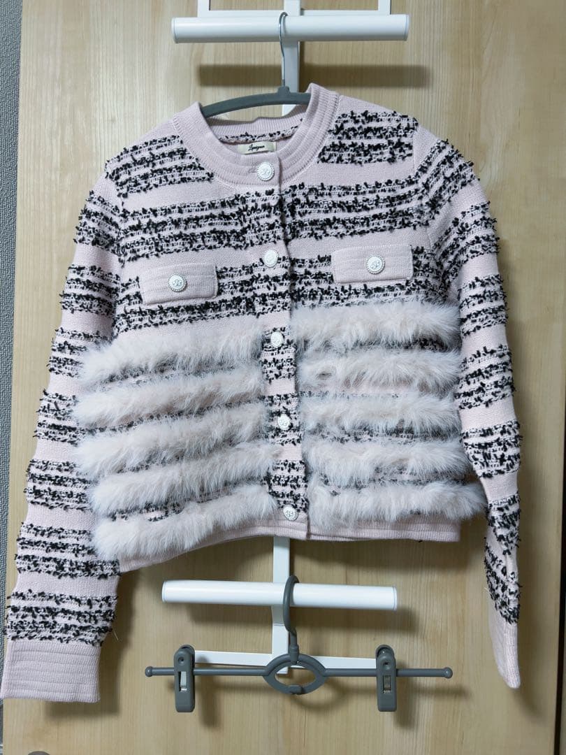 Lumi tweed-like fur knit ブラック×ピンク