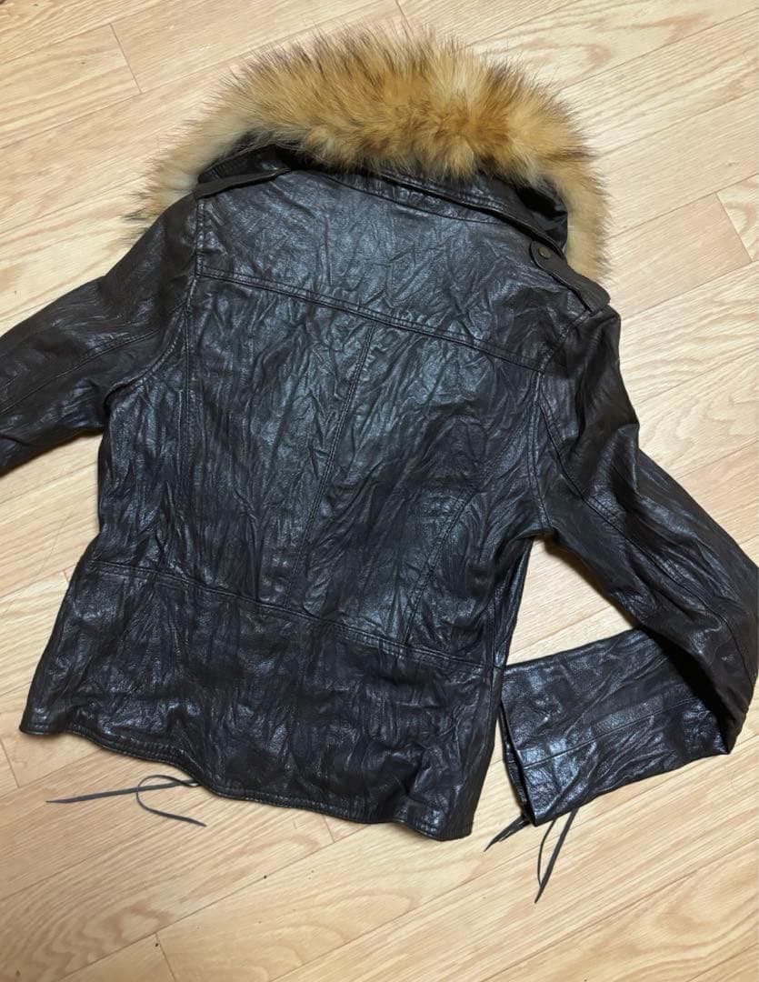 goa 本革レザーライダースジャケット　フォックスファー　ダークブラウン　ゴア