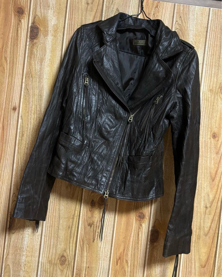 goa 本革レザーライダースジャケット　フォックスファー　ダークブラウン　ゴア