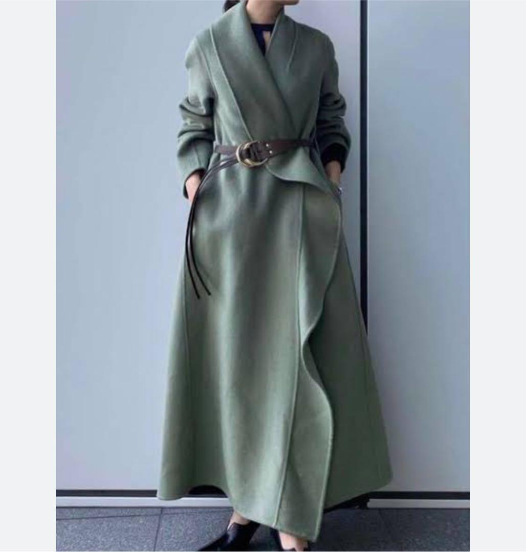 ameri ノーカラーコート(ベルト付き)