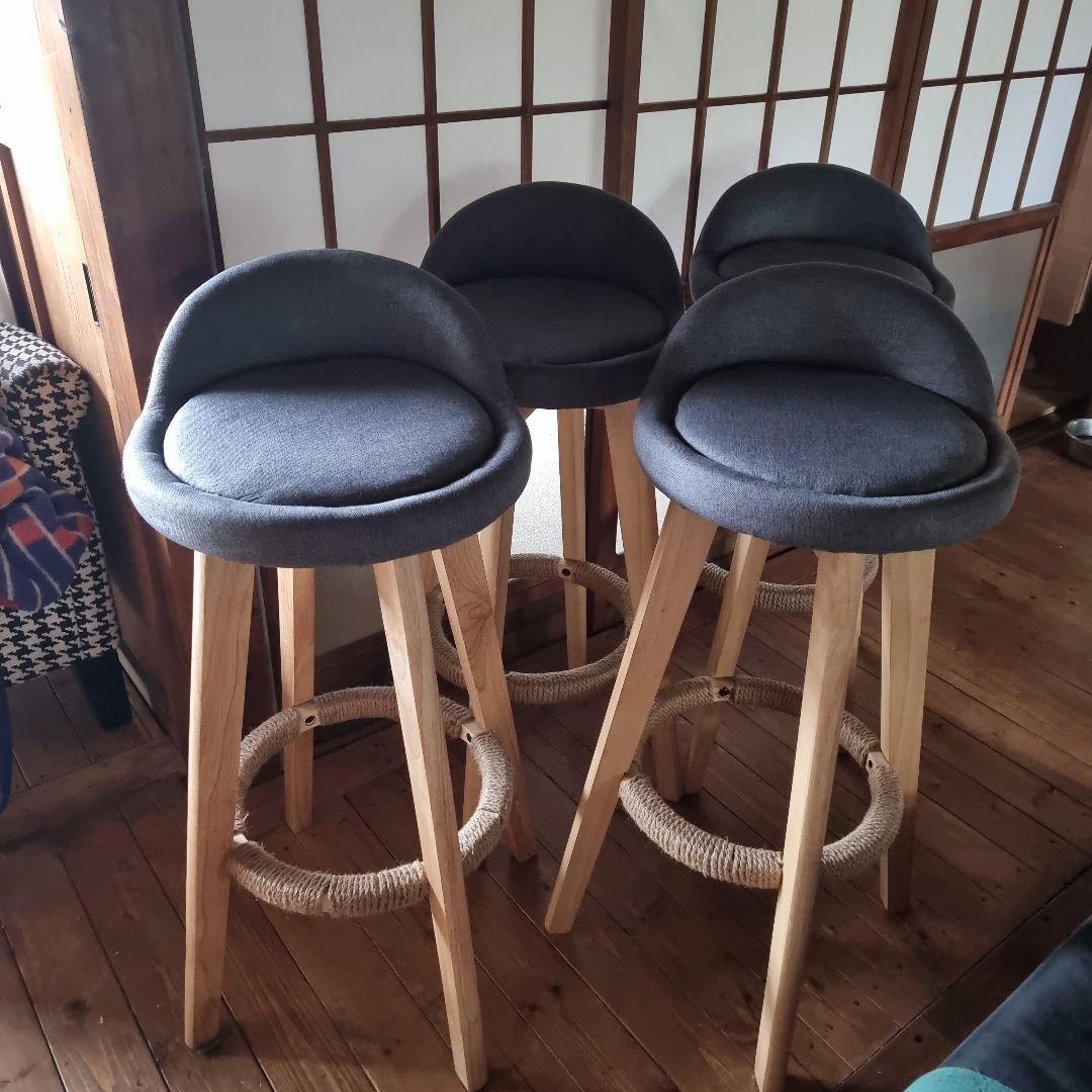 あ*い様 ４脚 カウンターチェア スツール木製 360度回転 足置き付き ハイチ