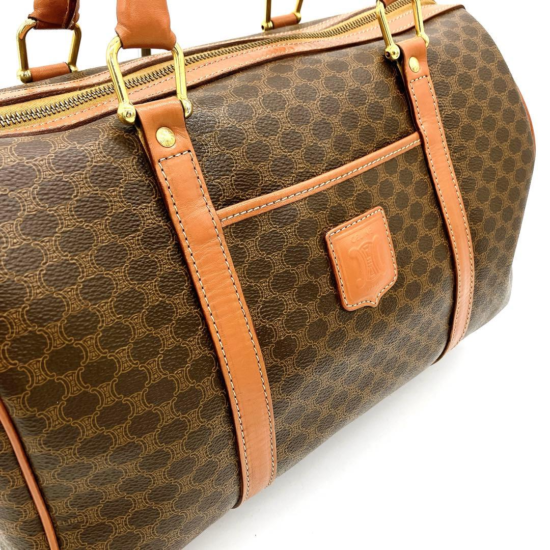 【CELINE】ミニボストンバッグ　ゴールド金具　マカダム柄　ブラウン　PVC