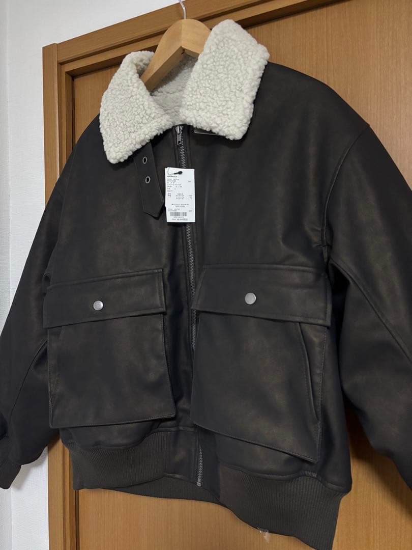 ⭐️新品未使用　sedacle 裏ボア合皮ブルゾン　ダークブラウン　Sサイズ