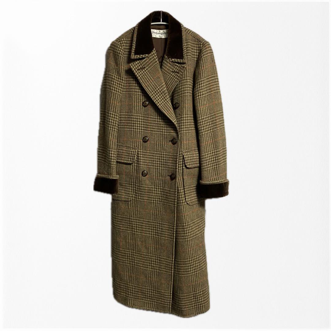 Yves Saint Laurent ベロア切替 ダブルブレストチェスターコート