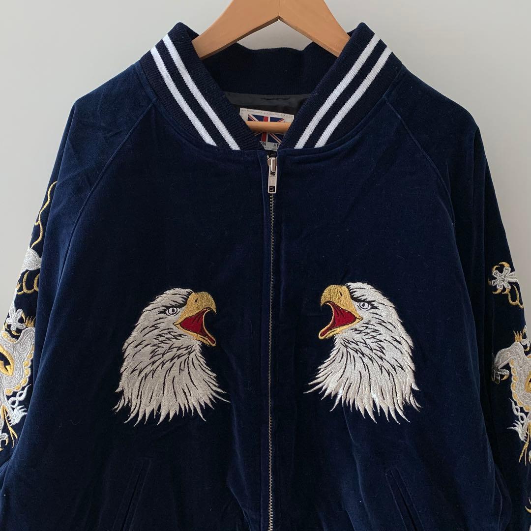 vintage London F.B スカジャン ネイビー 鷲 龍 イーグル L