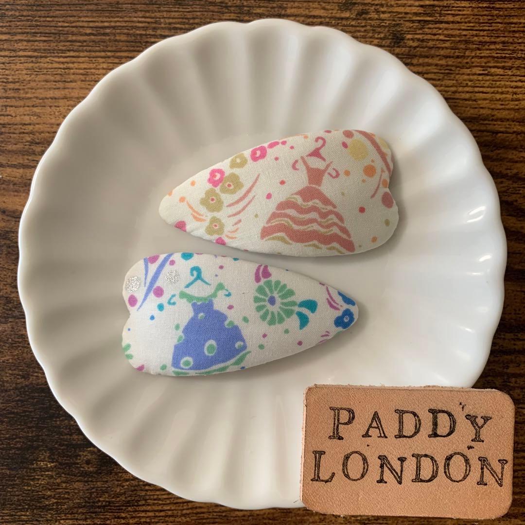 【290】リバティプリント　ハンドメイド　パッチンピン　ヘアピン　ハート　2個