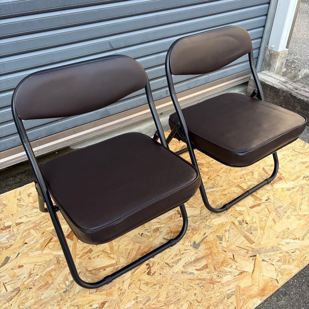 ブラウン◆合成皮革◆折りたたみ椅子◆2脚セット ◆ローチェア