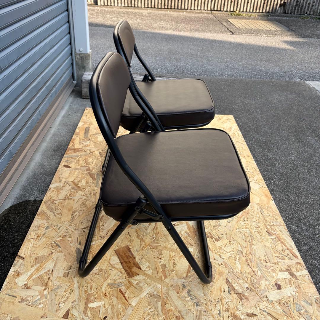 ブラウン◆合成皮革◆折りたたみ椅子◆2脚セット ◆ローチェア