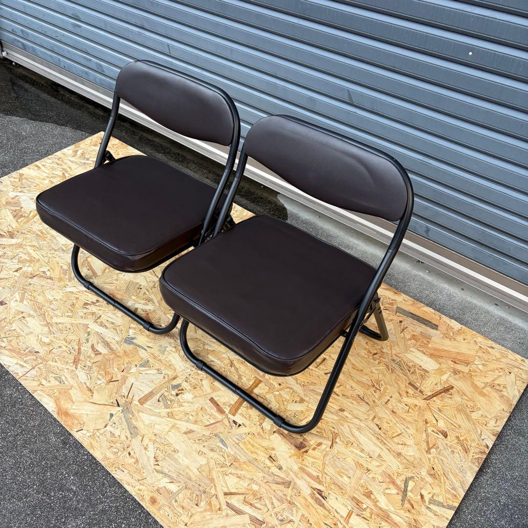 ブラウン◆合成皮革◆折りたたみ椅子◆2脚セット ◆ローチェア