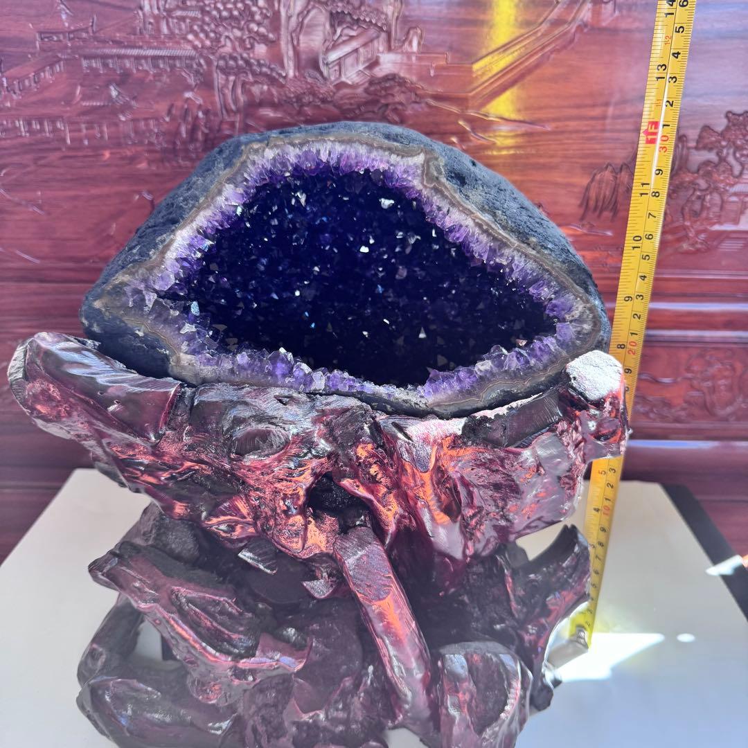 G-6アメジストドーム　濃紫クラスタージォード　天然石　クリスタル　置物13.6