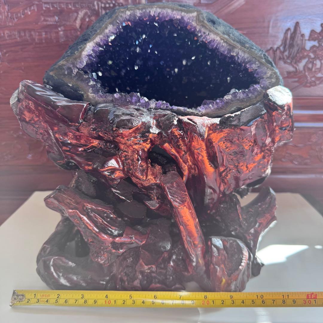 G-6アメジストドーム　濃紫クラスタージォード　天然石　クリスタル　置物13.6