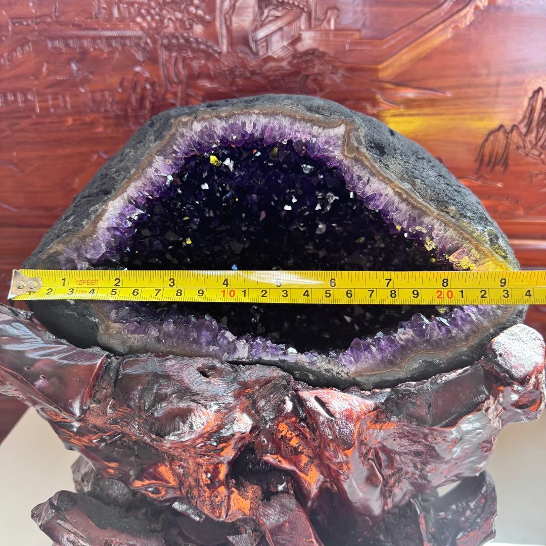 G-6アメジストドーム　濃紫クラスタージォード　天然石　クリスタル　置物13.6