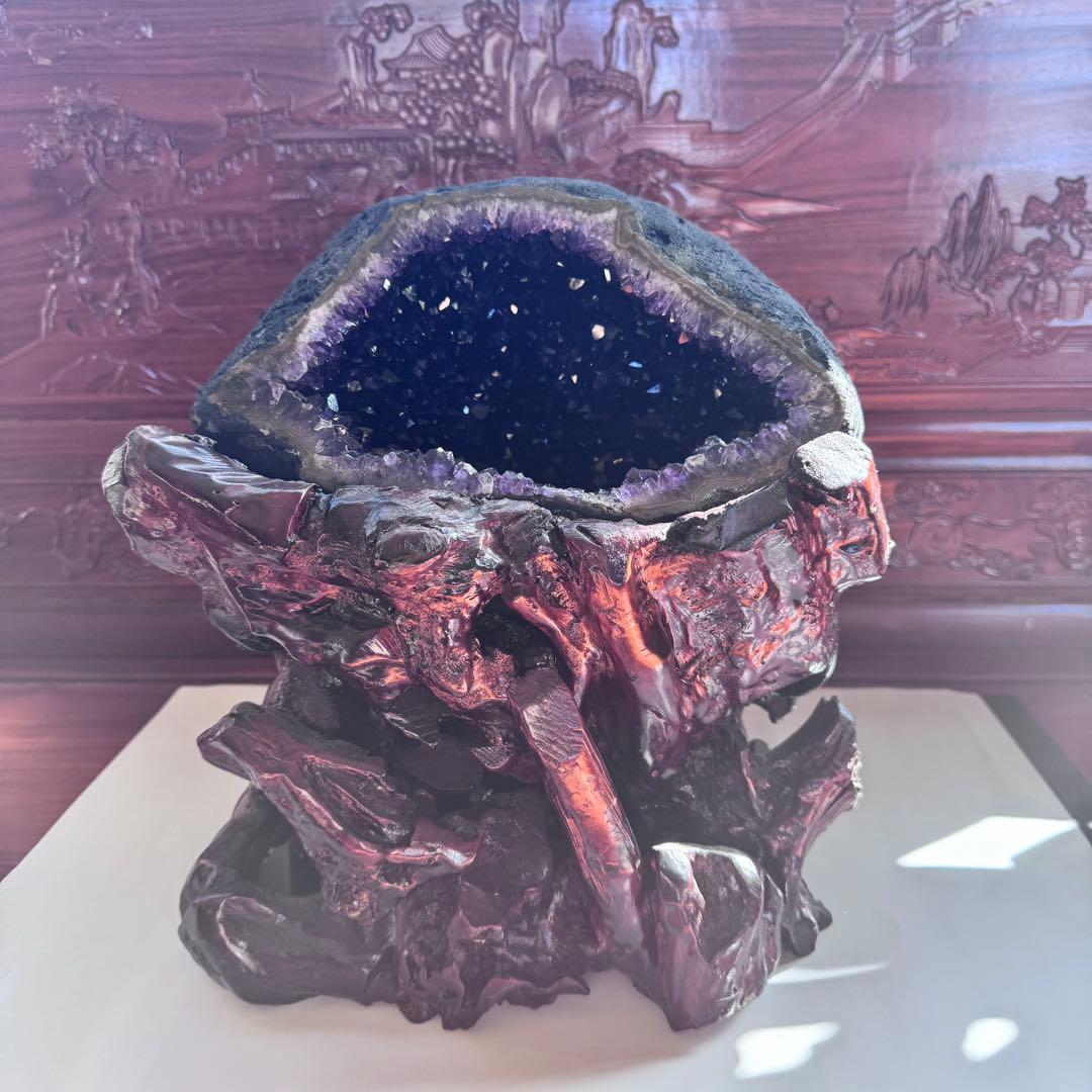 G-6アメジストドーム　濃紫クラスタージォード　天然石　クリスタル　置物13.6