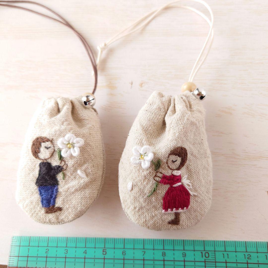 ちっちゃなりんりんお守りサシェ /巾着サシェ【男の子と女の子とジャスミン】
