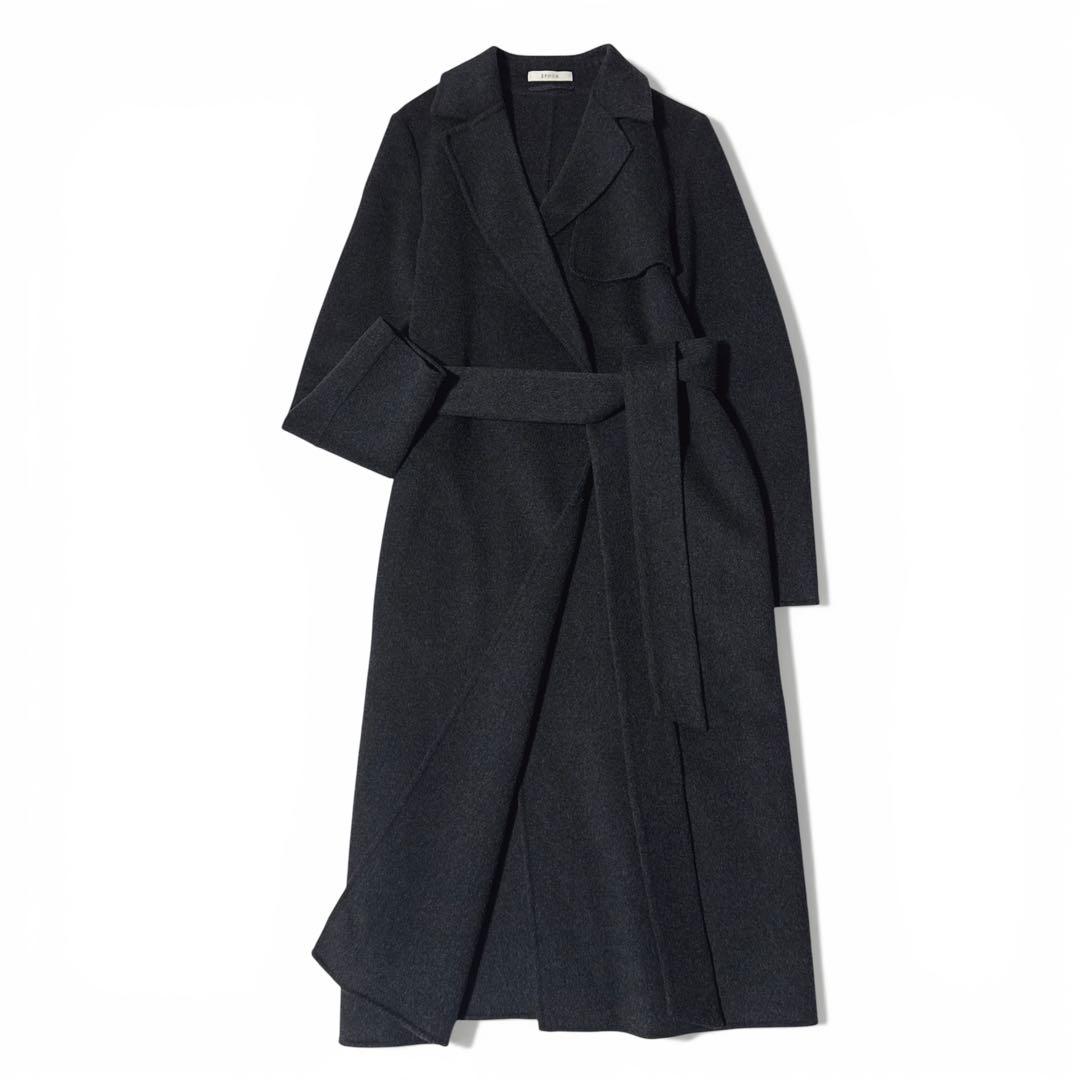 極美品✨️定価12万　エポカ　ダブルフェイスコート　チャコール　ベルト　40