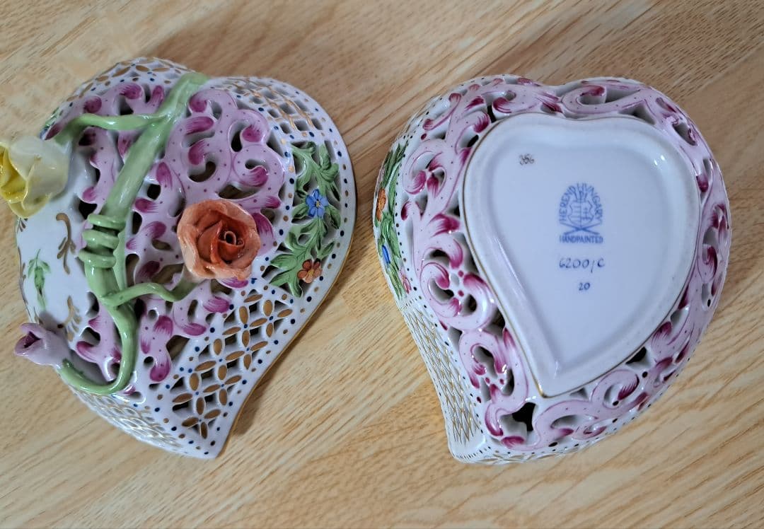 ヘレンド ファンタジー ボンボニエール (金彩透かし ハート型 )