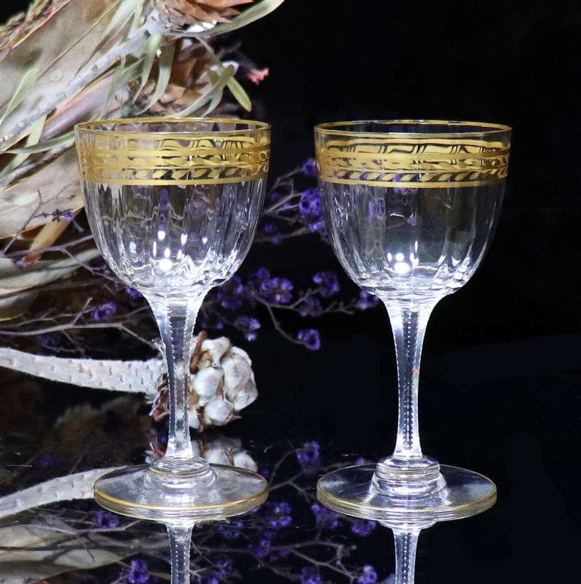 オールド・バカラ 1900年頃 金彩 グラス２客 ゴールド アンティーク