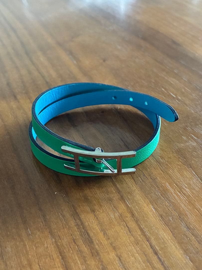 HERMES レザーブレスレット ビーアピ ブルー×グリーン