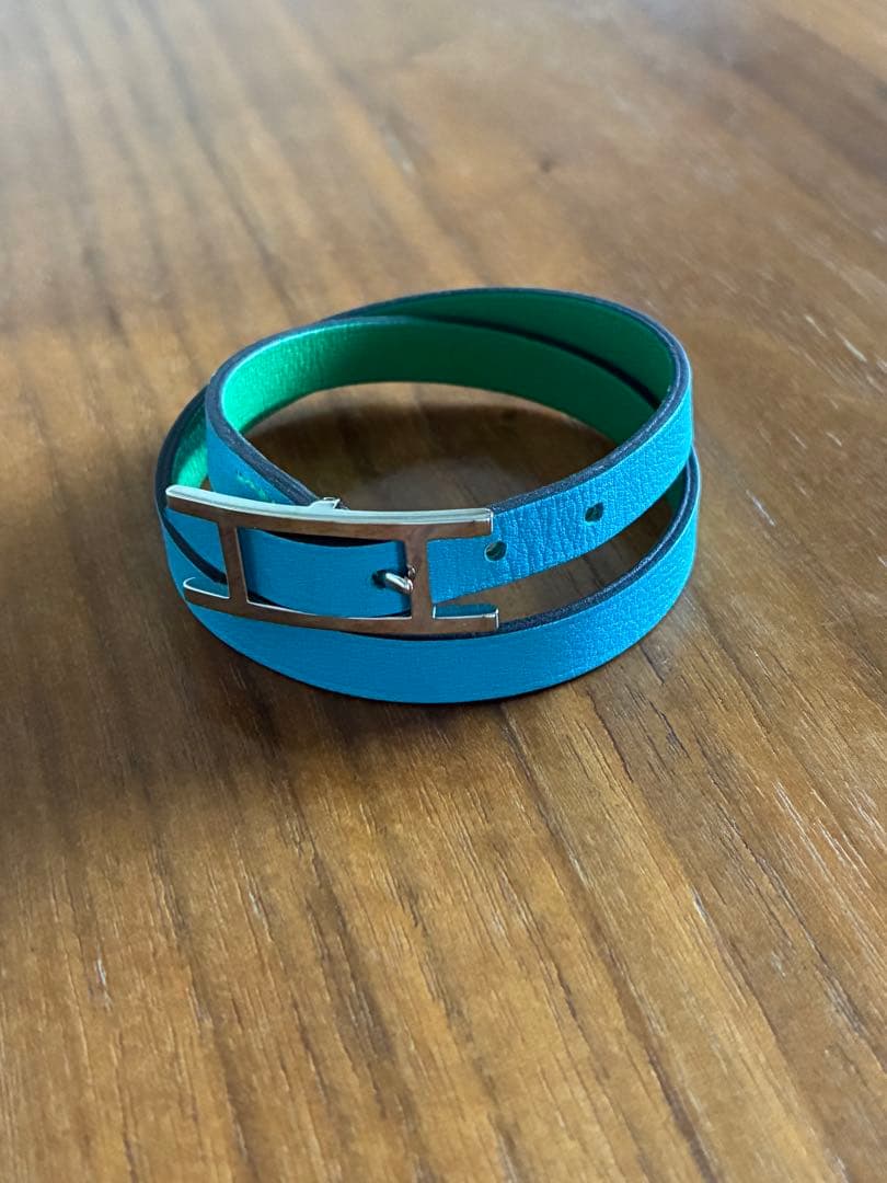 HERMES レザーブレスレット ビーアピ ブルー×グリーン