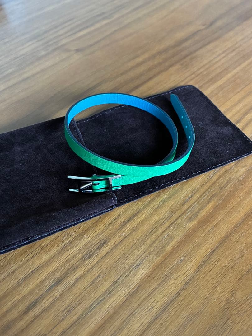 HERMES レザーブレスレット ビーアピ ブルー×グリーン