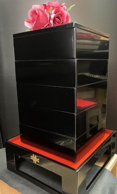 ☆美品　漆器　輪島塗重箱　黒内朱5段七五重　伝統工芸　ディスプレイ柴垣製