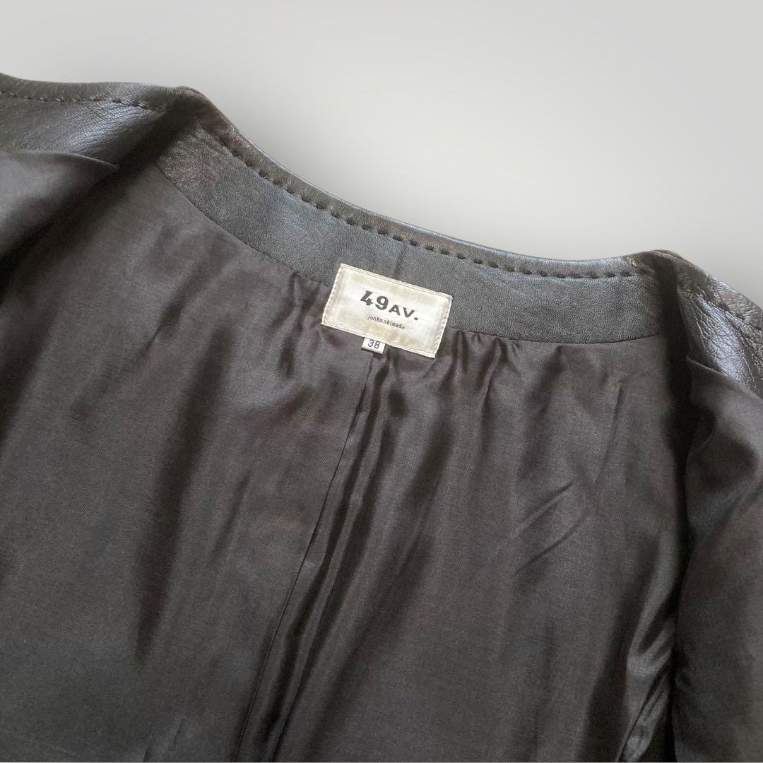49AV. ジュンコシマダ　羊革 ノーカラー レザージャケット　短丈　38　黒