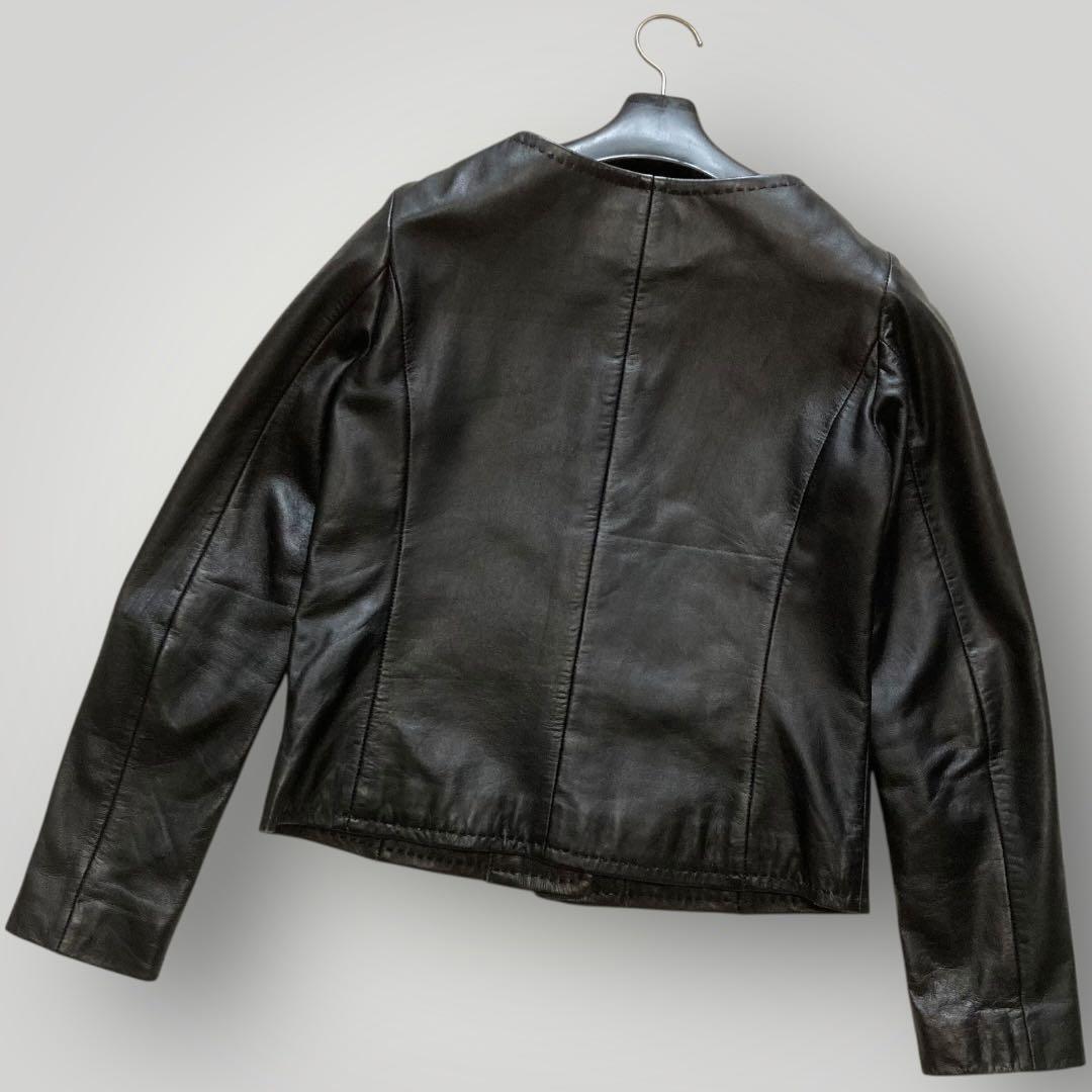 49AV. ジュンコシマダ　羊革 ノーカラー レザージャケット　短丈　38　黒