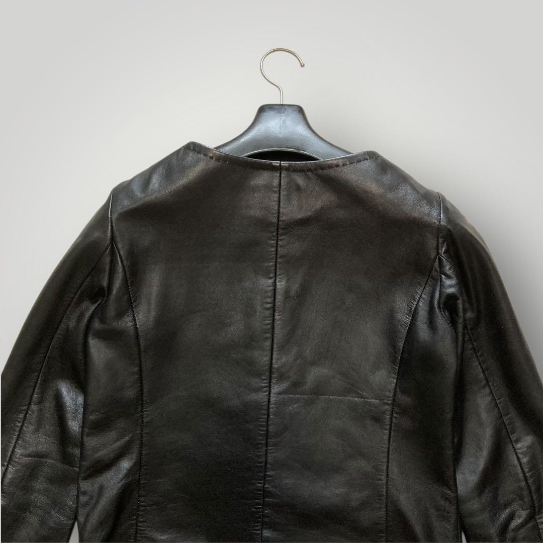 49AV. ジュンコシマダ　羊革 ノーカラー レザージャケット　短丈　38　黒