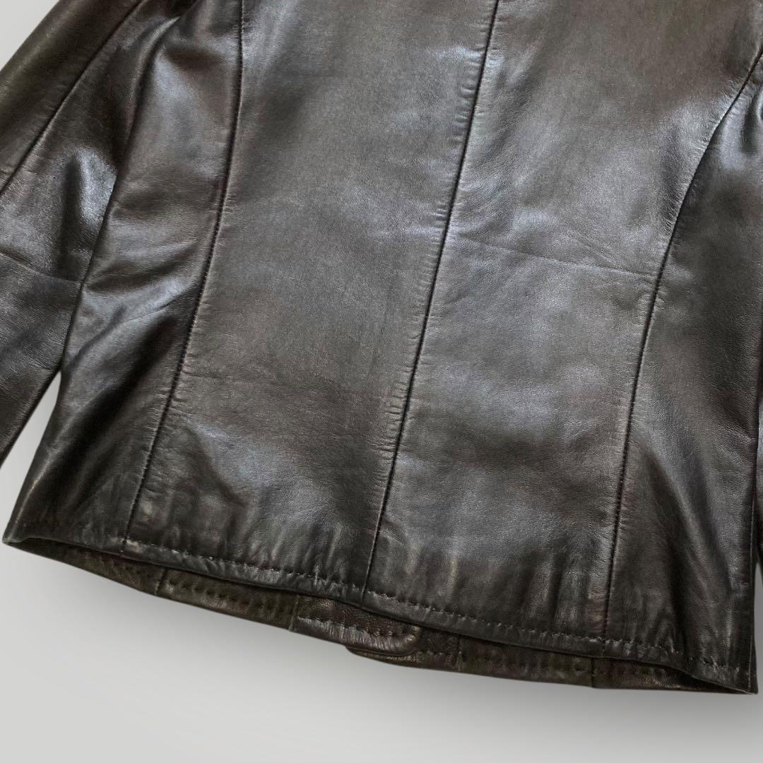 49AV. ジュンコシマダ　羊革 ノーカラー レザージャケット　短丈　38　黒