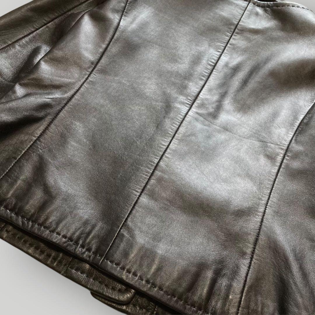 49AV. ジュンコシマダ　羊革 ノーカラー レザージャケット　短丈　38　黒