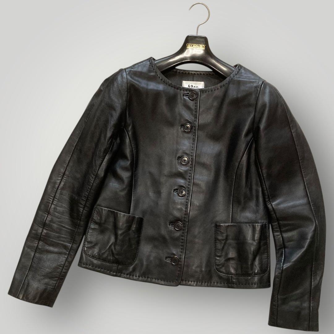 49AV. ジュンコシマダ　羊革 ノーカラー レザージャケット　短丈　38　黒