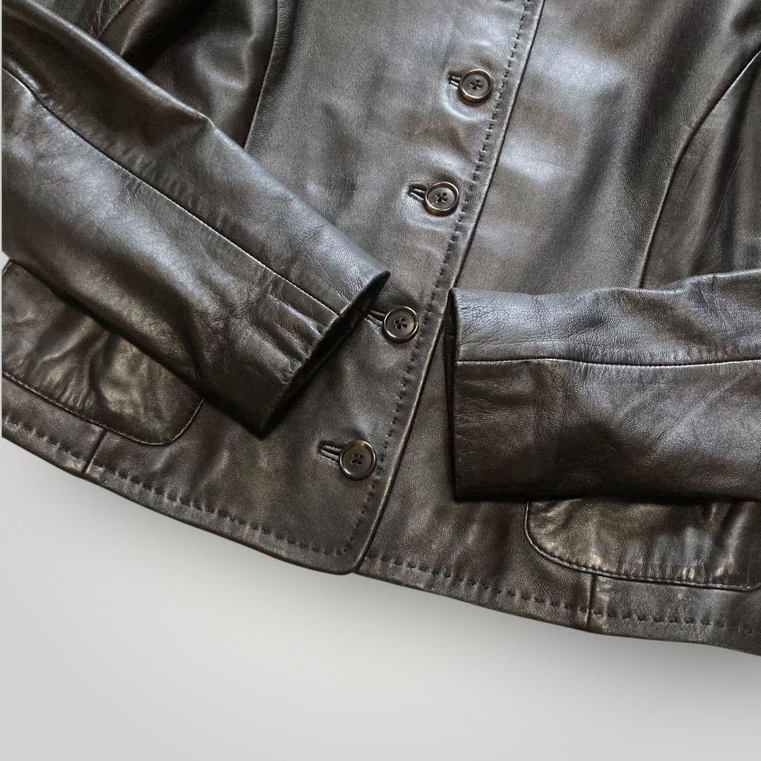 49AV. ジュンコシマダ　羊革 ノーカラー レザージャケット　短丈　38　黒