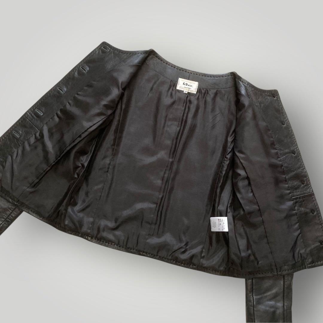49AV. ジュンコシマダ　羊革 ノーカラー レザージャケット　短丈　38　黒