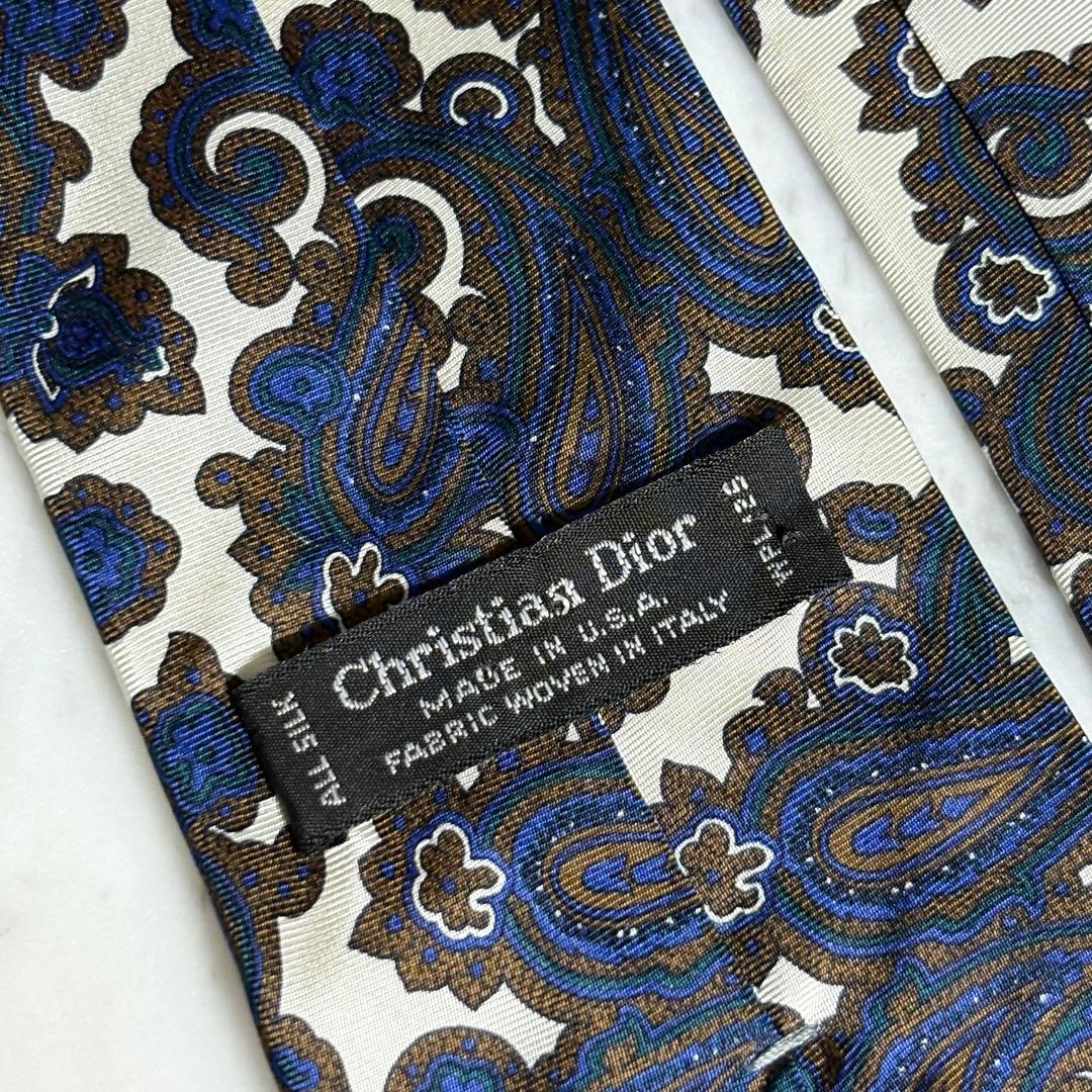 Christian Dior ホワイト ネイビー ブラウン ペイズリー