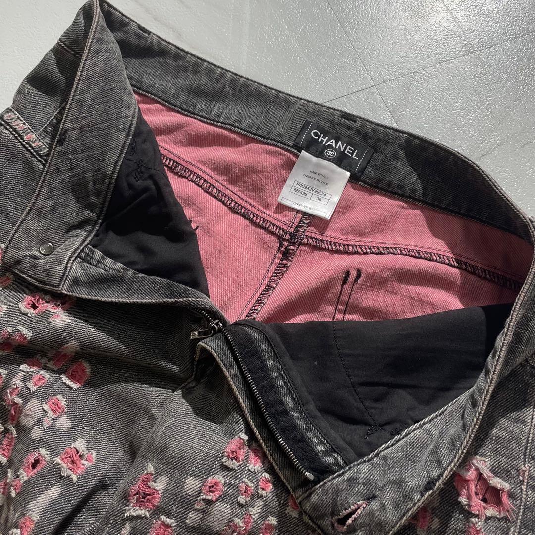 入手困難✨ シャネル CHANEL デニム 38 M ダメージ加工 ブラック