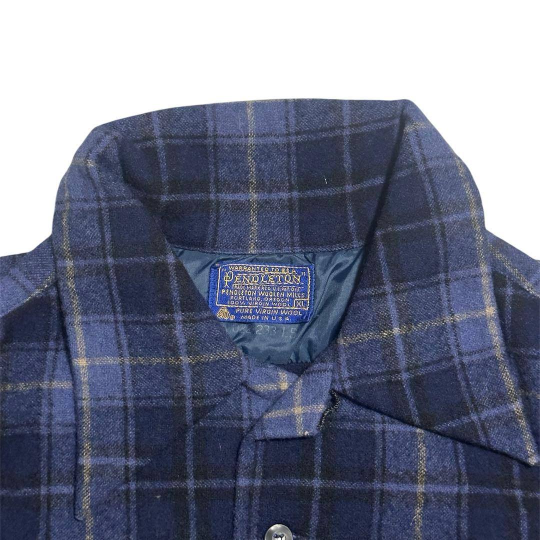 70s PENDLETON オンブレヴィンテージ ウールシャツ 青 XL 好配色