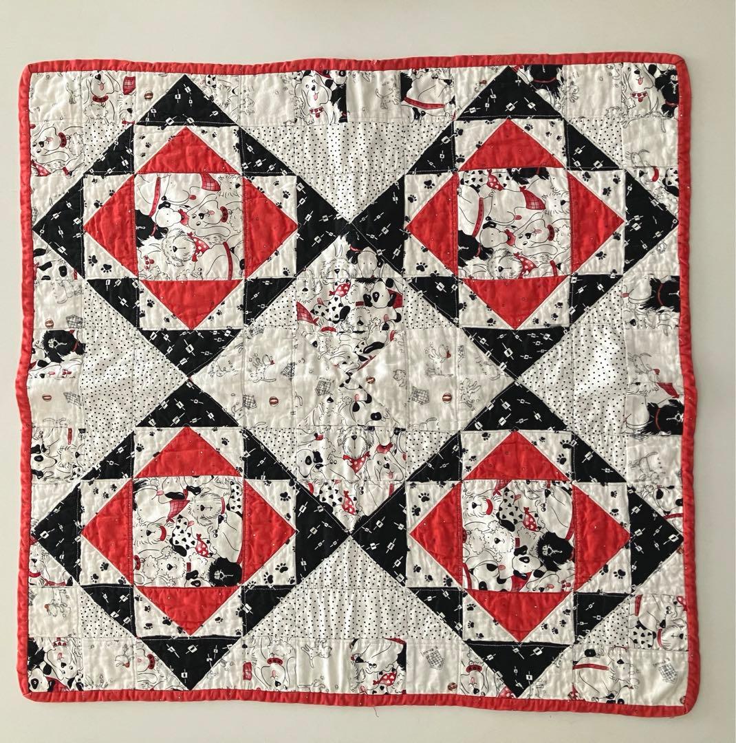 vintage キルトマット　キルトラグ　アニマル柄