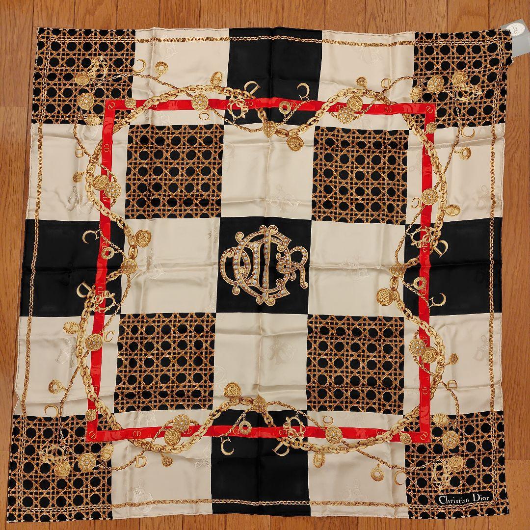 【ビンテージ】Christian Dior シルクスカーフ チェック柄