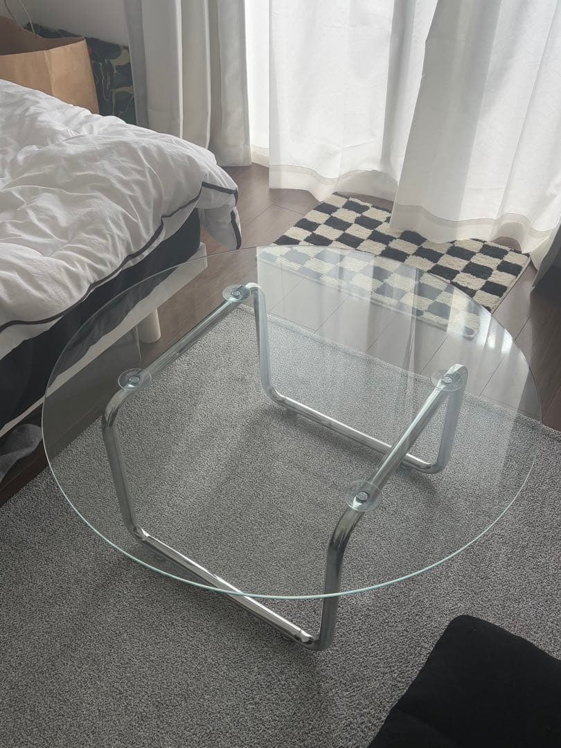 韓国風　円形ガラステーブル 80cm