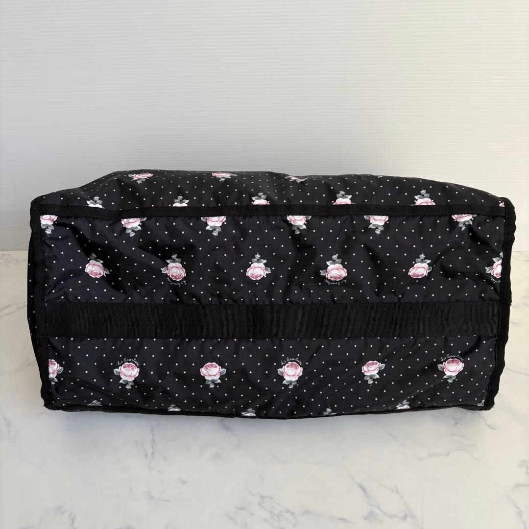 新品 レスポートサック ボストンバッグ ローズ＆ドット柄 黒 ピンク 2way