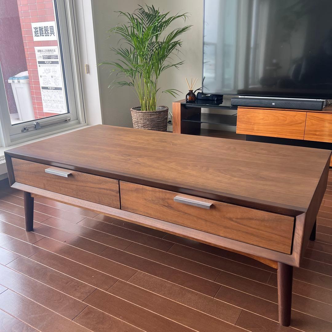 木製モダンセンターテーブル 引き出し付き ローボード