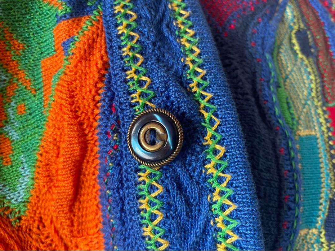 極美品◎90s COOGI ビューティフルパターン 3Dコットンカーディガン S