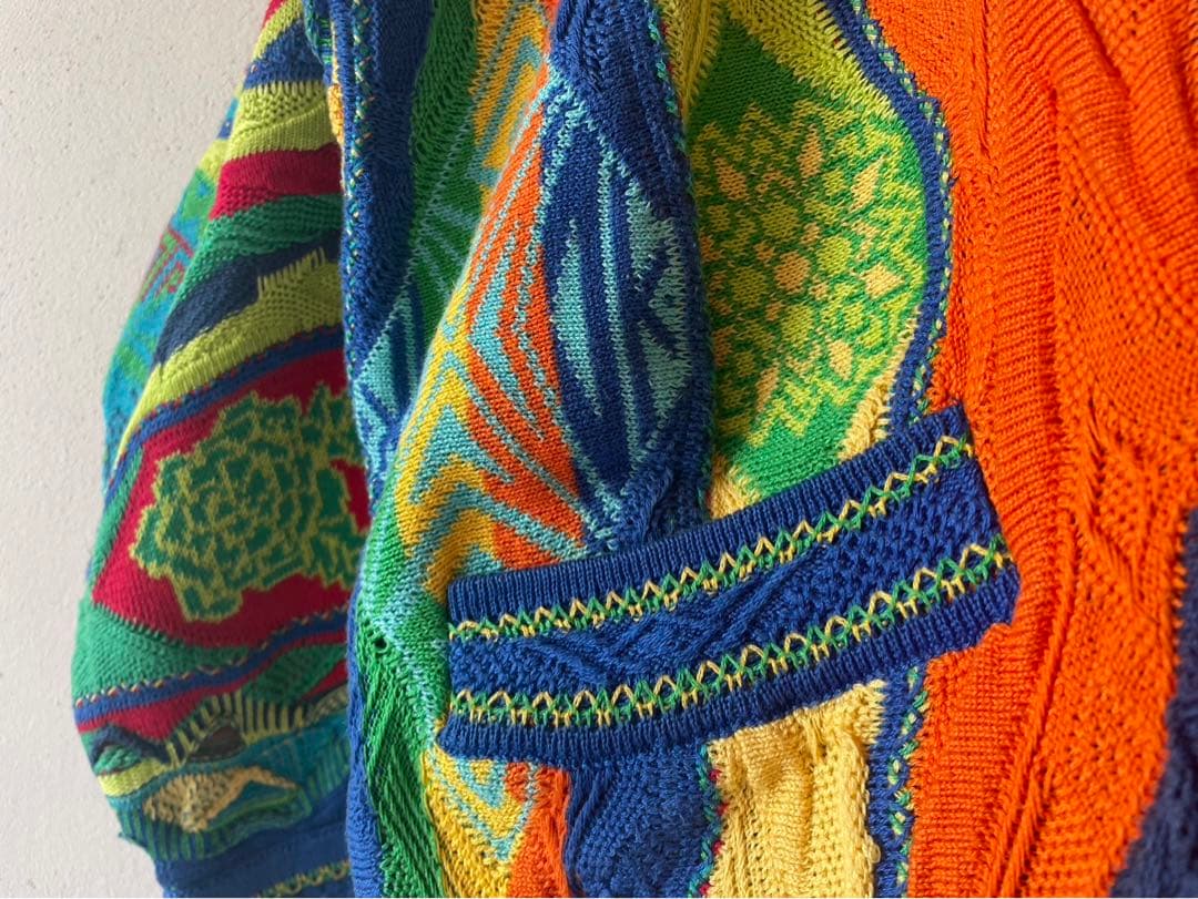 極美品◎90s COOGI ビューティフルパターン 3Dコットンカーディガン S