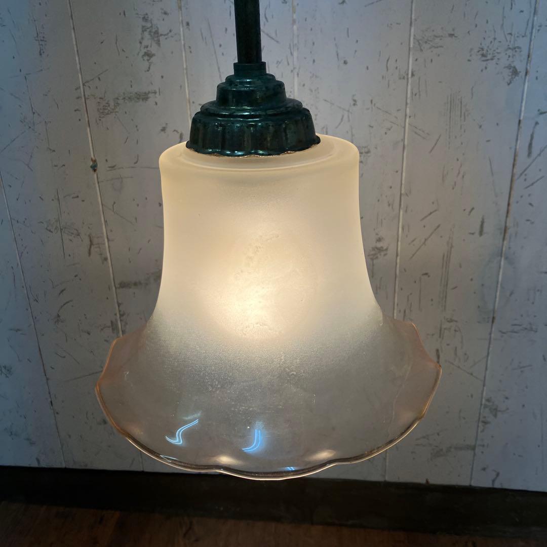 D-2 ③ 昭和レトロ フリル型 ガラスシェード ペンダントライト シーリング