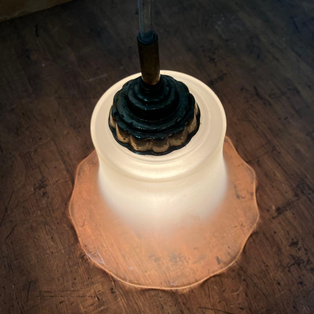 D-2 ③ 昭和レトロ フリル型 ガラスシェード ペンダントライト シーリング