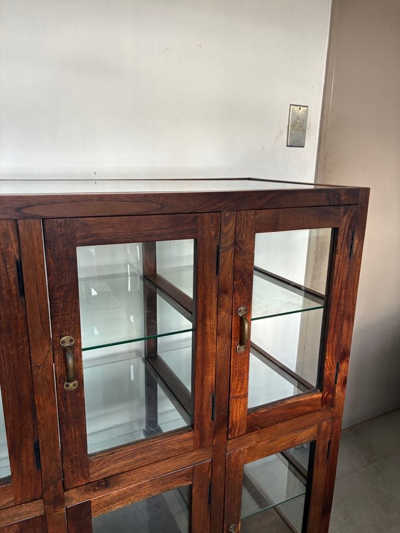 チーク総無垢 ガラスパンケース6枚扉　ショーケース 店舗什器 ガラスケース